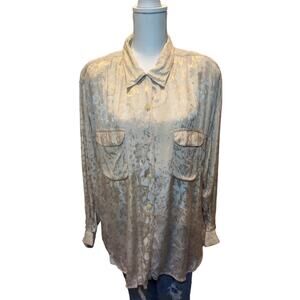 RedHot Plus Womens Button Up Shirt Long Sleeve Embroidered Floral Cream Size 20